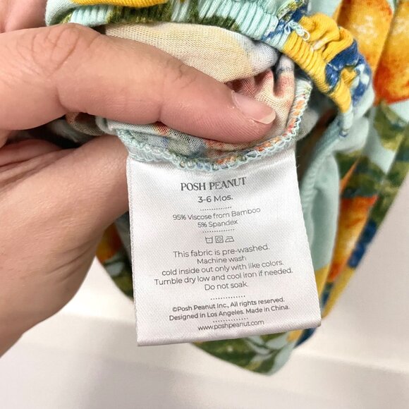 Posh Peanut Lucia Sleeveless Romper Snap Closure Lemon Citrus Size 3-6M - Picture 2 of 3